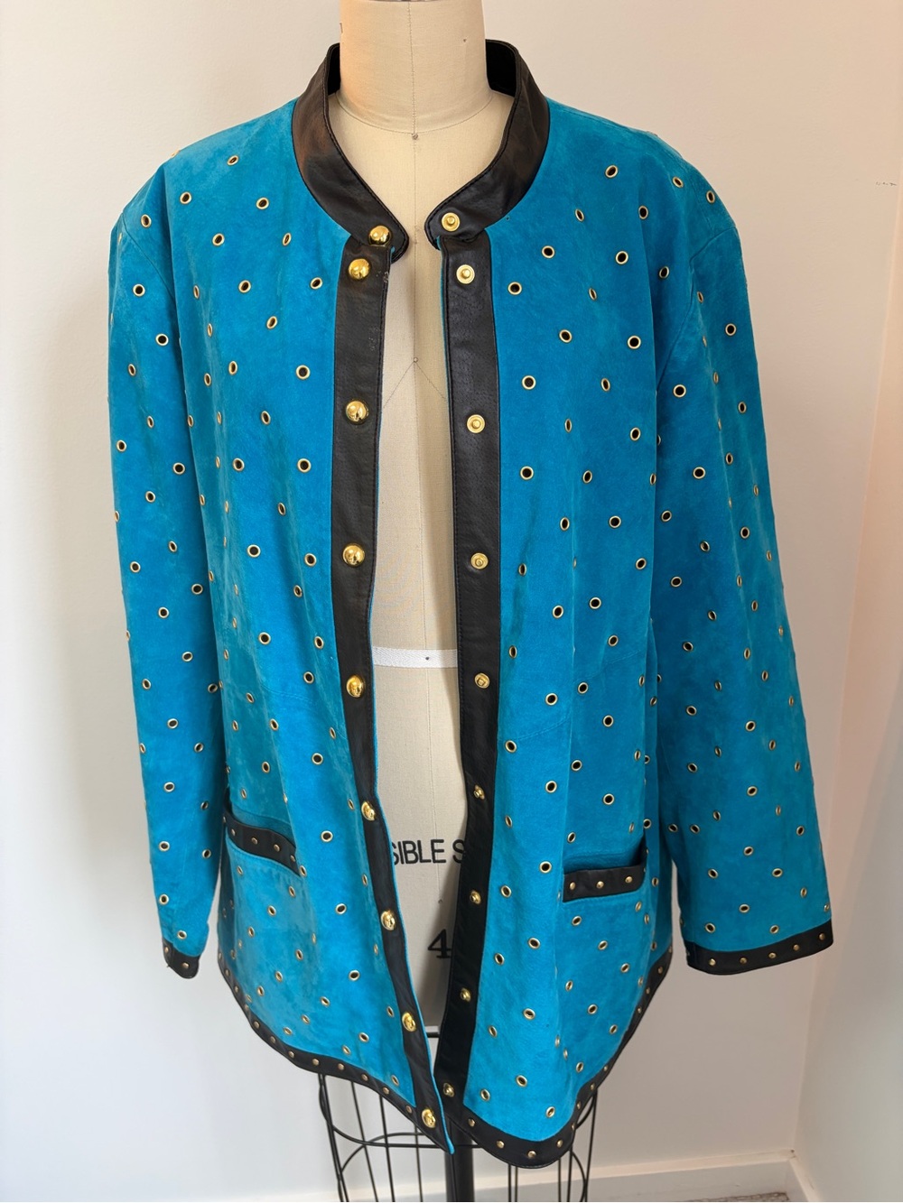 VTG Linea by Louis Dell'Olio Suede Leather Grommet Jacket 2X Teal/Turquoise